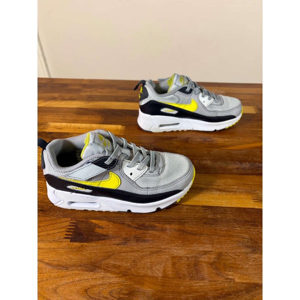 Nike Air Max 90 Kids Grey Black Yellow Sneakers IQ0096-100 Size 13C